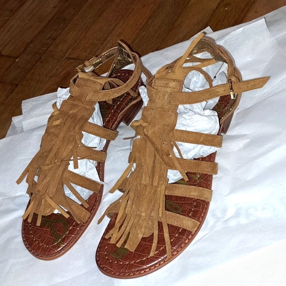 Sam Edelman Strappy Western Fringe Sandals. Brown Suede Leather. SIZE 8 - Picture 2 of 7